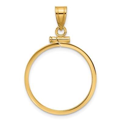 #ad 10k Yellow Gold Polished 22.0mm x 1.9mm Screw Top Coin Bezel Pendant $149.99