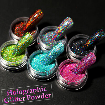 #ad Silver Holographics Nail Powder Glitter UV Gel Nail Polish Dust Decoration Tips $1.19