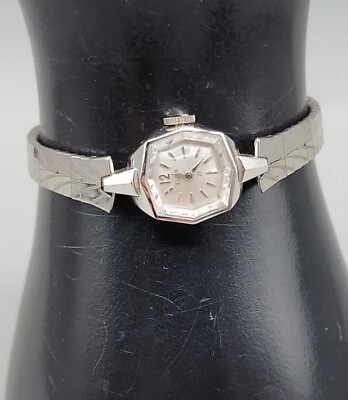 #ad Vintage 10Krgp Elgin Ladies Swiss Wind Watch 21 Jewels 6quot; 17mm White Gold Filled $88.00