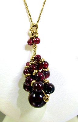 #ad 9K Gold Garnet Bead Grape Cluster Pendant with Gold Filled Chain. $184.99