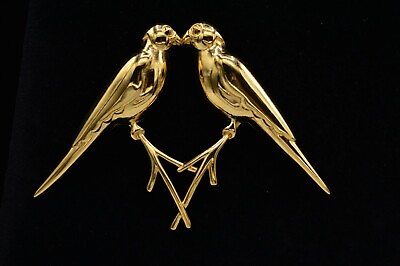 #ad Vintage Statement Birds Pin Brooch Gold Kissing Love Chunky NOS 80s BinAC $37.56
