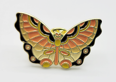 #ad Gold Tone Costume Enamel Butterfly Moth Brooch Pin Black Yellow Orange Pink $15.00