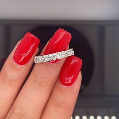 #ad 14K White Gold Wedding 0.42Ct Round Cut Lab Created Diamond Engagement Band Ring $212.00