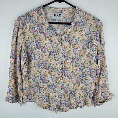 #ad FLAX Blouse Women#x27;s Petite Multicolor Floral Long Sleeve Button Top $21.99