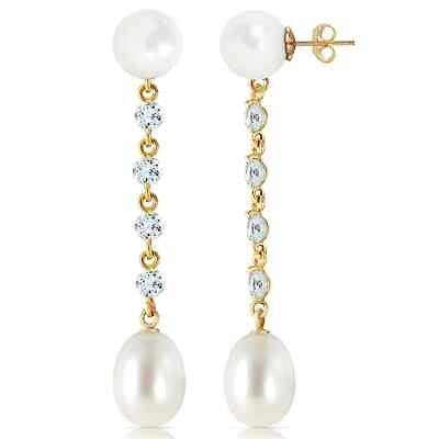 #ad 11 Carat 14K Yellow Gold Chandelier Gemstone Earrings w Aquamarine amp; Pearl $326.62