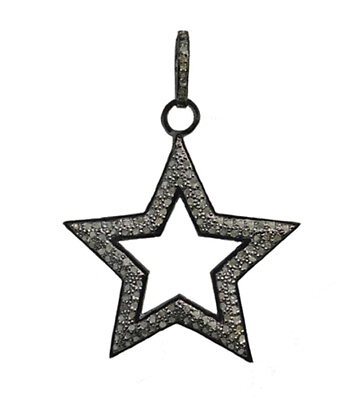 #ad Indian Handmade Starling Silver 925 Glorious Diamond Open Star Rosecut Pendant $199.99