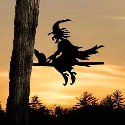 #ad Scary Witch amp; Cat On Branch Steel Silhouette Metal Wall Art Garden Statue Stake $11.07