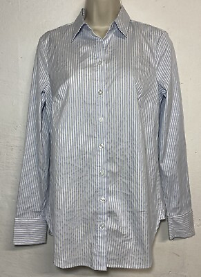 #ad NWT Ann Taylor Size 6 Button Down Tunic Top Light Blue White Stripe Long Sleeve $13.80