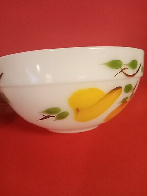#ad Vintage Oven Fire King Ware Bowls Fruit Design #18 White Milk Glass USA Made $14.99
