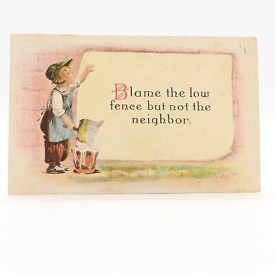 #ad BLAME THE LOW FENCE BUT NOT THE NEIGHBOR Posted Postcard $2.99