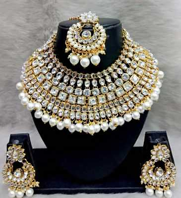 #ad Indian Fashion Bridal Jewelry Wedding Gold Tone Necklace Earring Set $19.24