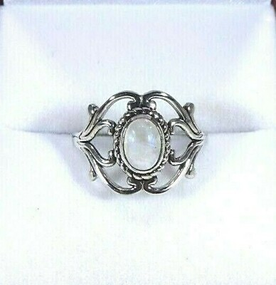 #ad 1.00ct Natural Moonstone Solid Sterling Silver Victorian Style Ring size 7 1 2 AU $89.99