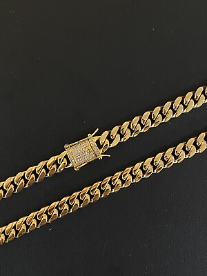 #ad Miami Cuban Link Chain 18k Gold Plated Stainless Necklace 20” 8mm CZ Clasp $40.31