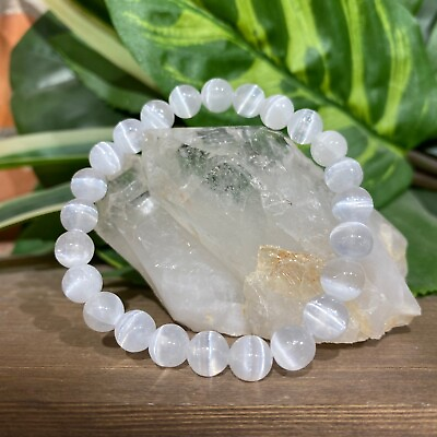 #ad Natural Selenite Stone Beaded Bracelet Handmade Energy cleansed $11.11