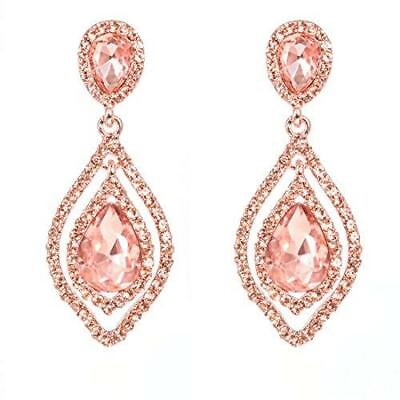 #ad NLCAC Rose Gold Teardrop Crystal Earrings Dangle Long Rhinestone Chandelier $14.09