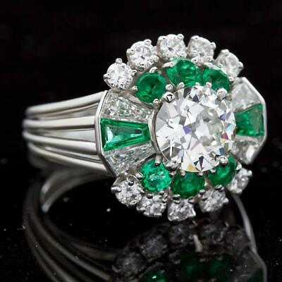 #ad Art Deco 1.57 Carat Center Old European CZ amp; CZ Emerald Accents Engagement Ring $255.00