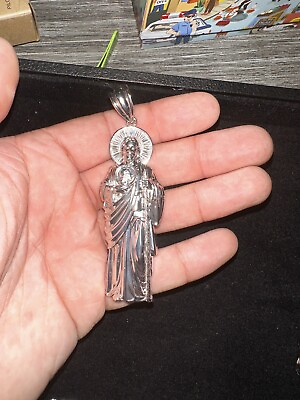 #ad San Judas St. Jude. Light Weighted Solid Pendant. 925 Sterling Silver. 77Mm $130.00