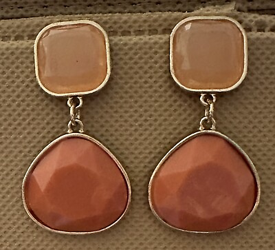 #ad Vintage Tone Light Orange Dangle Pierced Earrings 2 1 4” Box 55 $5.99