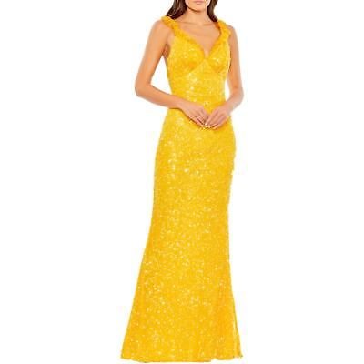 #ad Mac Duggal Womens Yellow Sequined Long Evening Sheath Dress Gown 12 BHFO 3662 $179.99