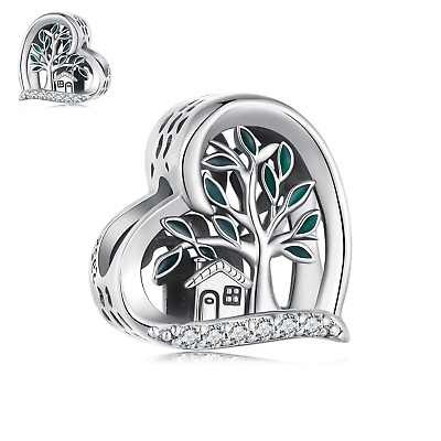 #ad S925 Sterling Silver Charm Heart Family Tree CZ Charm By Sursenso AU $27.90