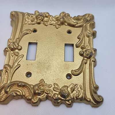 #ad Vintage Light Switch Ornate Brass Swirl Filigree Light Double Switch Plate Cover C $13.03