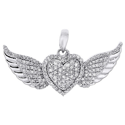 #ad 10K White Gold Ladies Round Diamond Wing Heart Fancy Pendant Pave Charm 3 8 CT. $425.00