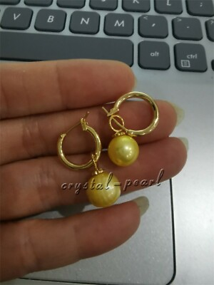 #ad Natural Huge AAA 10 11mm south sea golden stud pearl earrings 14K YELLOW GOLD $24.99