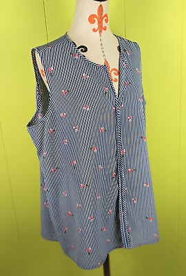 #ad Cameo Appearance Women Plus 2X Sleeveless Top V Neck Stretch Blue Striped Floral $14.99