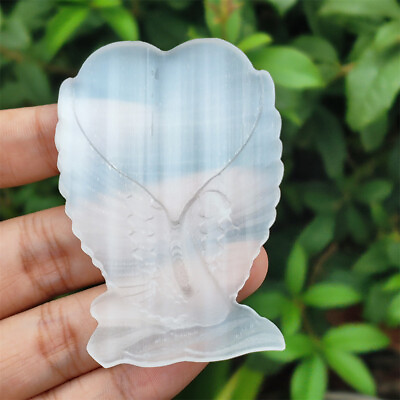 #ad 3.1quot; Natural Selenite Stone Heart Wing Carved Quartz Crystal Decorate Care 1PC $15.96