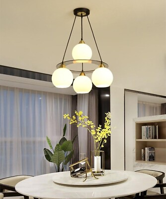 #ad 4 Light Bubble Glass Chandelier Milk White Globe Pendant Lamp Ceiling Fixtures $119.59