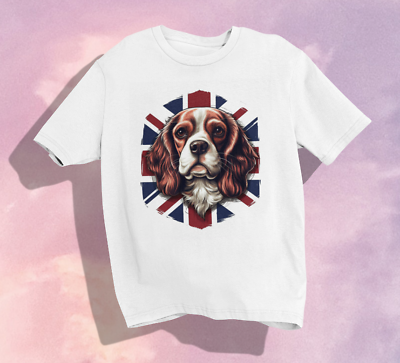 #ad King Charles Spaniel X Union Jack T shirt British Cute Dogs Unisex V2 GBP 12.95