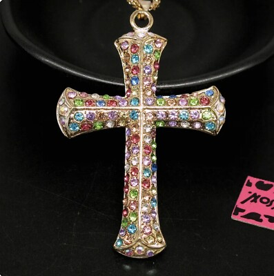 #ad Betsey Johnson Colorful Rhinestone Cross $26.99