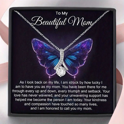 #ad Mom boxed Butterfly Necklace with Card Says To my Beautiful Mom $17.50