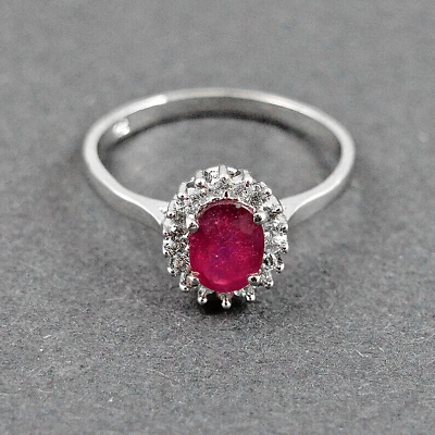 #ad Natural Ruby and Zircon Silver Ring Blood Red handcrafted oval $40.99