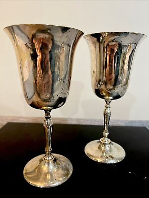 #ad 2 Leonard Silver Plate Metal Goblet Cup EPNS Vintage Wine Glass MCM Italy $22.99