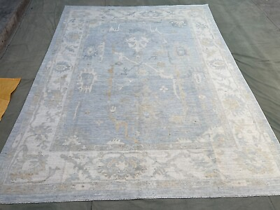 #ad 9.1x12 ft Faded Antique Blue Oushak Area Afghan Handmade Over Dyed Bohemian Rug $2229.00