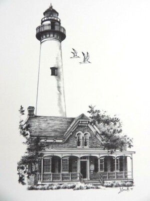 #ad NEW RARE Black amp; White Print Lighthouse on St. Simons Island 14quot;x11quot; Smith $13.99