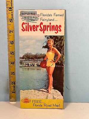 #ad 1950#x27;s Florida#x27;s Famed Fairyland Silver Springs Glass Bottom Boat Travel Map $21.00