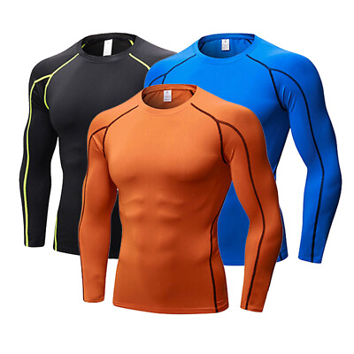 #ad Mens Pro Compression Top T Shirt Long Sleeve High Elastic Quick Dry Sport Shirts $15.99