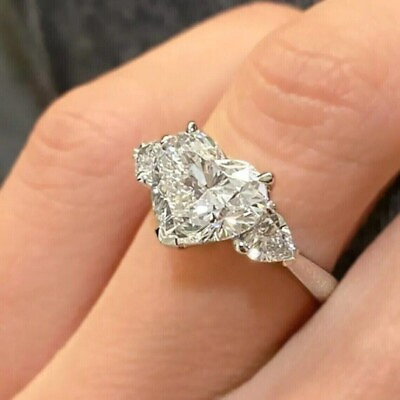 #ad 4 Ct Heart Cut Real Moissanite Engagement Wedding Ring In 14K White Gold Plated $125.72