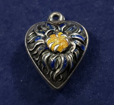 #ad Flower Blossom Lion Head Dahlia Puffy Heart Vintage 40s Bracelet Charm Sterling $67.49