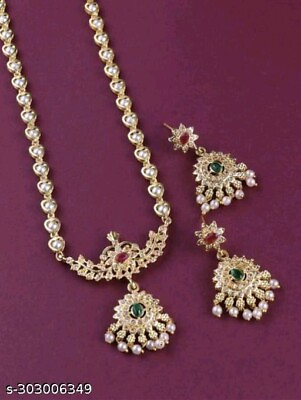 #ad Indian Ethnic Bollywood Gold Plated Pearl Fashion Bridal Jewelry Necklace Set $15.14