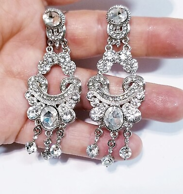 #ad Chandelier Rhinestone Crystal Pageant Bridal Earrings Clear Drop Dangle 2.9 inch $33.99