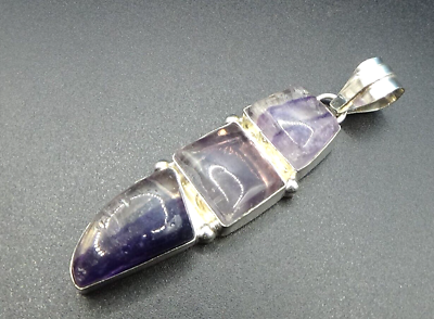 #ad Triple Stone Clear to Purple Fluorite Pendant Set in 925 Sterling amp; 2 3 4quot; Long $17.95