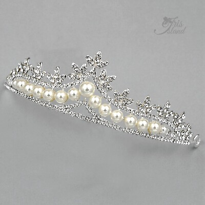 #ad Pearl Clear Crystal Rhinestone Tiara Crown Bridal Wedding Party Pageant 9523 New $13.99