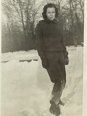 #ad Xi Photograph Pretty Woman Boots Snow Lovely Lady Short Hair Winter 1941 $14.50