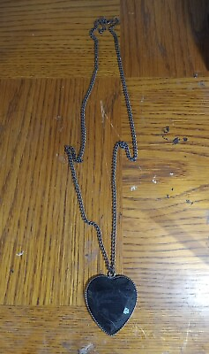 #ad Large Black Heart Wrapped In Lace Pendant On Long Chain $14.95