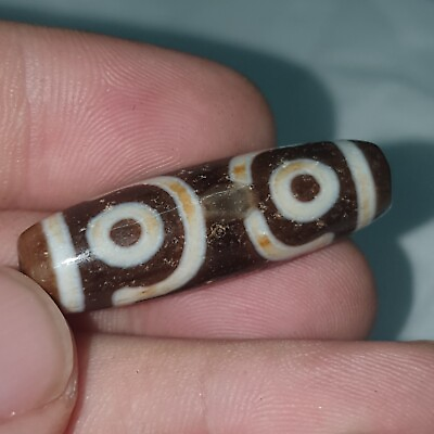 #ad Ancient Rare Beauty Unique Patterns Old Himalayan Indo Tibetan 3 Eyes Agate Bead $80.00