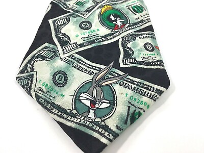 #ad Looney Tunes Necktie Mens Tie Money Bugs Bunny Characters 100% Silk $7.99