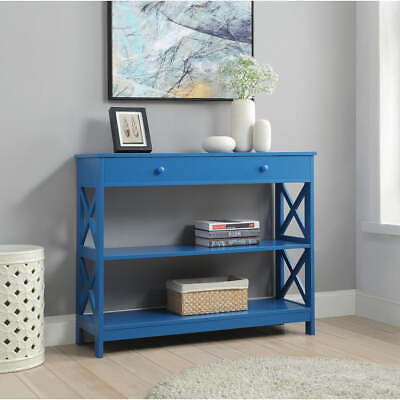 #ad 1 Drawer Console Table with Shelves Blue Sofa Side Storage Living Room Furniture $155.07